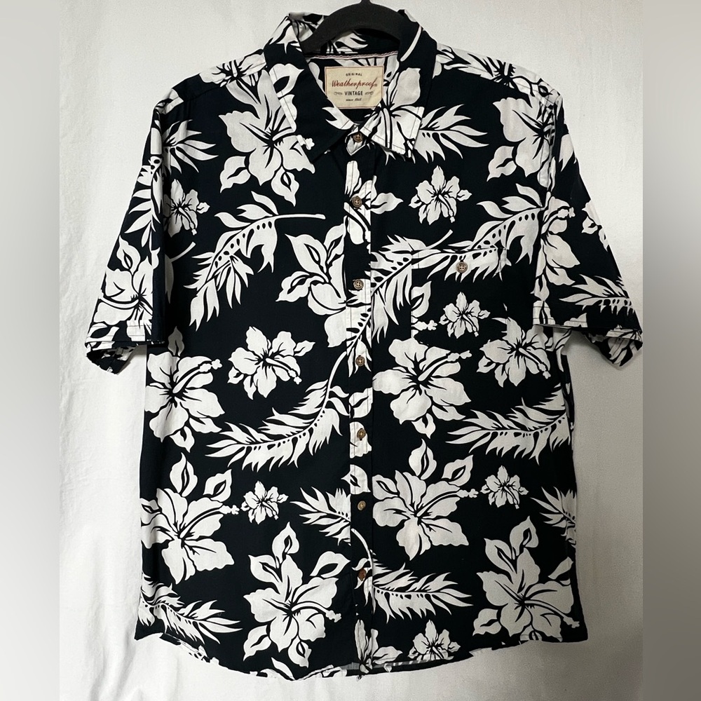 Navy Blue and White Floral Men's Shirt